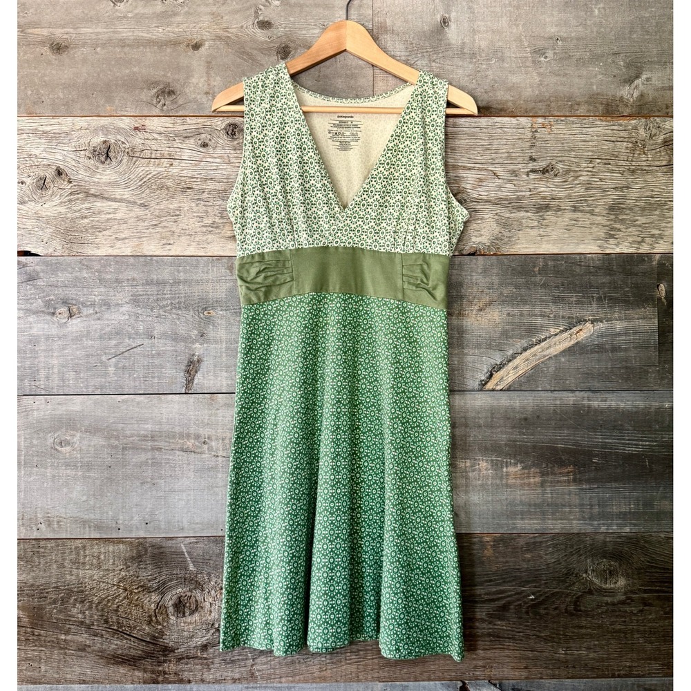 Patagonia Margot Sport Dress M‎ Green Geo Organic Cotton Active Stretch Gorpcore